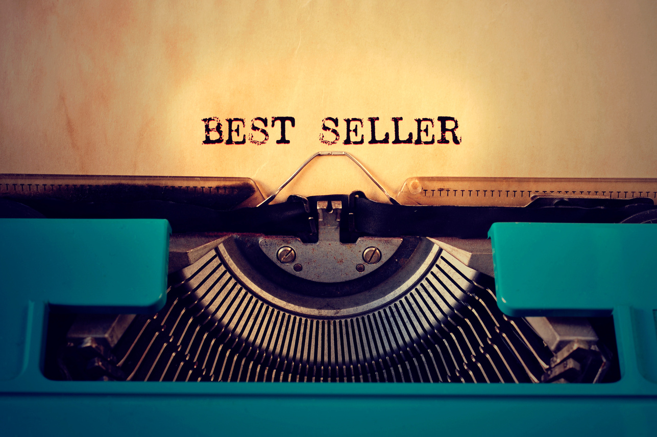retro typewritter and text best seller written with it
